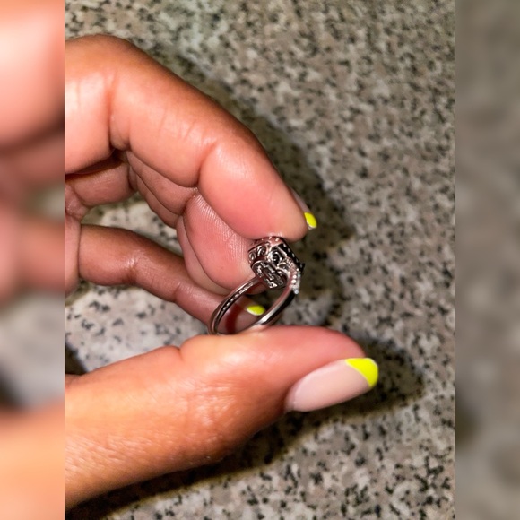 Octagon-Cut Emerald & White Lab-Created Sapphire Ring in Sterling Silver. - Picture 6 of 7